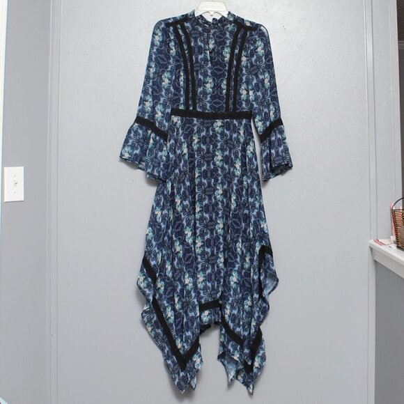 ModCloth Handkerchief hem blue floral flare sleeve midi dress - Picture 1 of 8